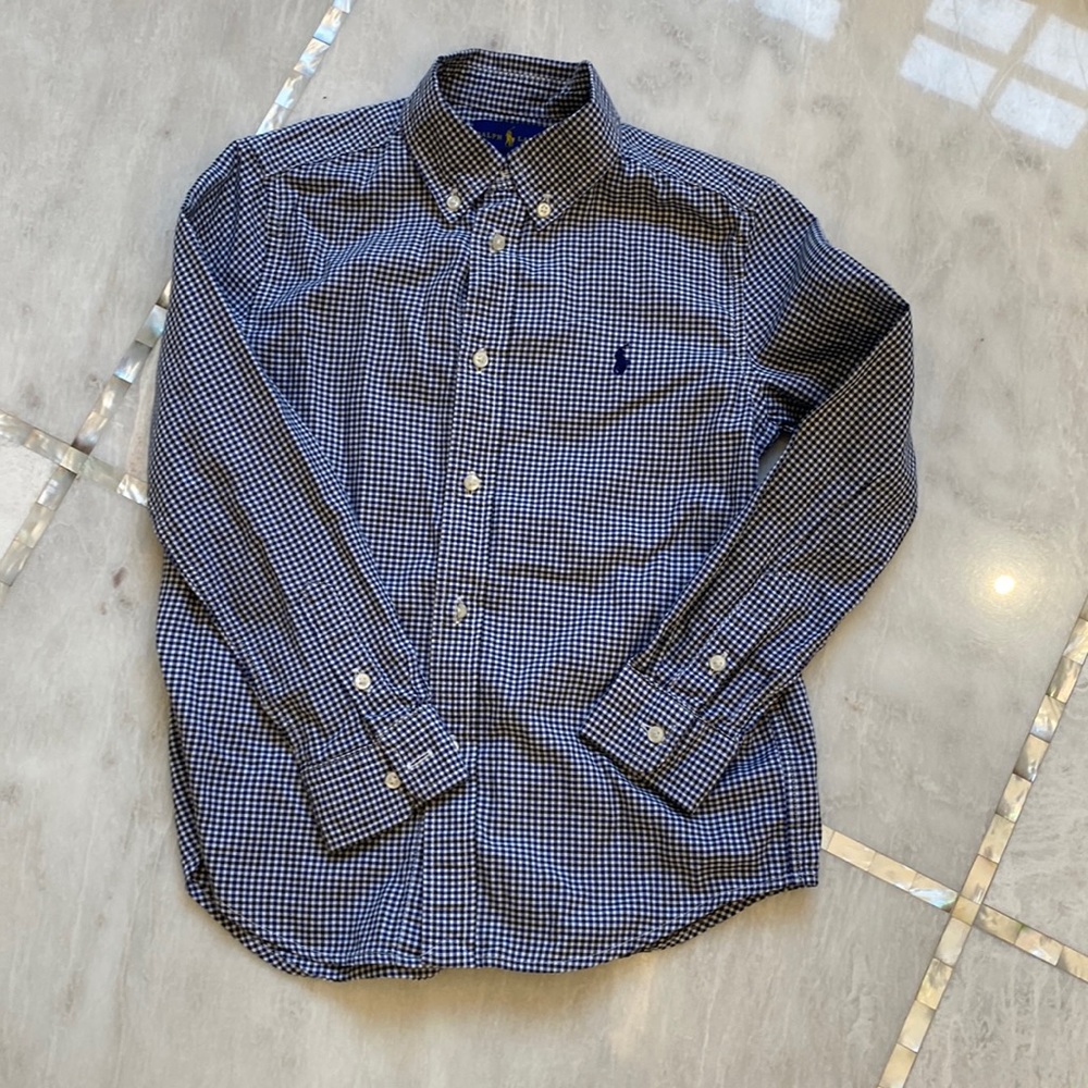 Ralph Lauren boys checkered navy abs white button down shirt